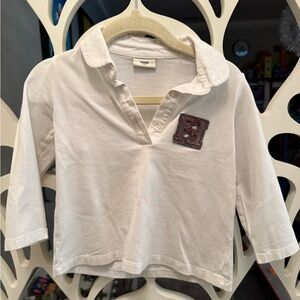Fendi Kids White Polo with Logo Patch